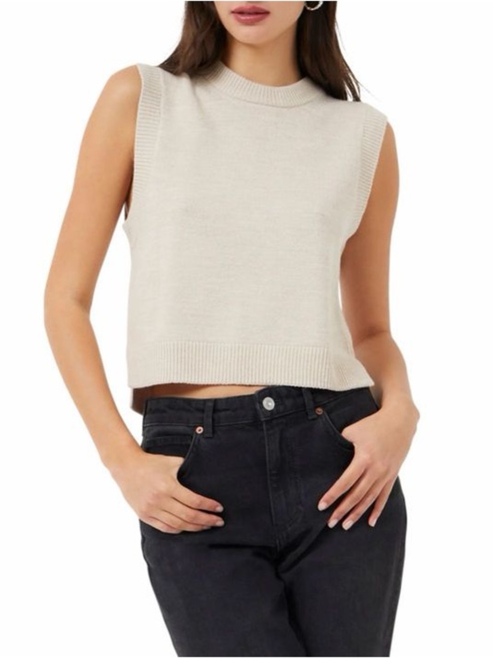 ZARA Cream Sleeveless Knit Top Size Medium Linen Blend Blogger Fav